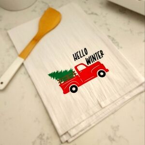 Cute Winter Christmas Tree Truck Dish Tea Towel